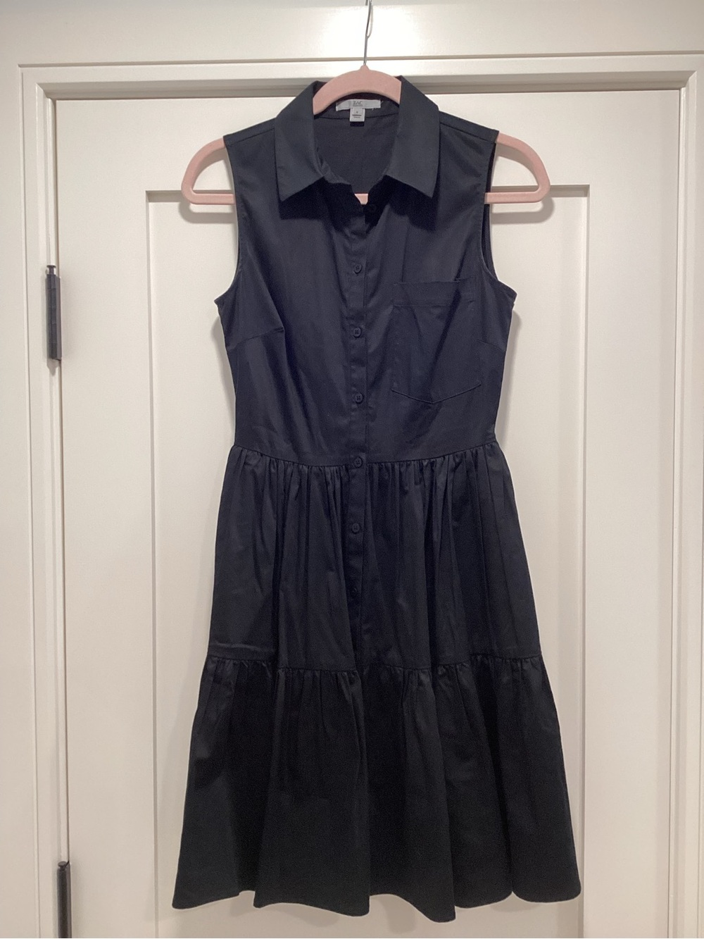 Zac Posen Black Sleeveless Button-Front Tiered Shirt Dress